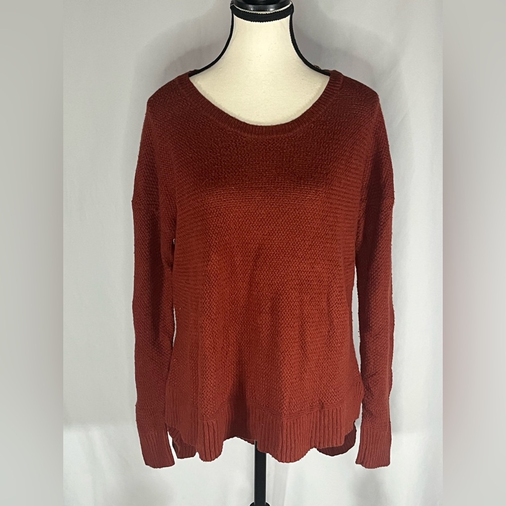Madewell Ribbed Shirt Tail Hemline w/Side Slits Waffle Knit Pullover Sweater